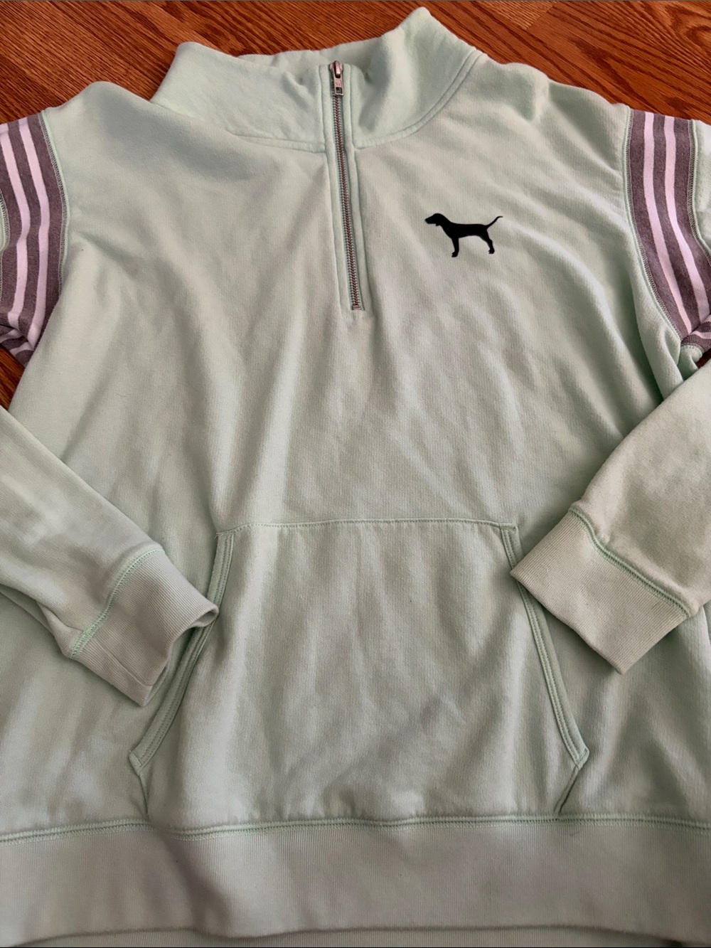 PINK Victoria's Secret Mint Quarter-Zip Pullover with Pink-Striped Sleeves
